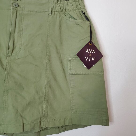 Ava & Viv Women's Cargo Mini A-Line Skort Sage Green- Size 1X Cotton - Picture 3 of 11